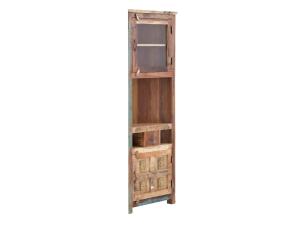 Massive hohe Eckvitrine Sumana aus recyceltem Holz, lackiert, braun – 65×30×185 cm