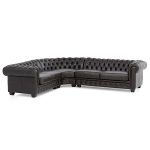 Massive Chesterfield Eckcouch aus echtem Leder, braun
