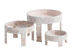 Set aus 3 massiven Chakki Beistelltischen aus Mango-Holz, weiß