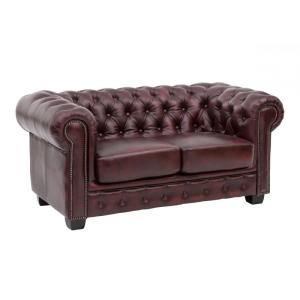 Massive zweisitzige Chesterfield-Couch aus echtem Leder, rot – 155×90×72 cm