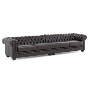 Massive Chesterfield Sofa, 6-Sitzer, echtes Leder, braun