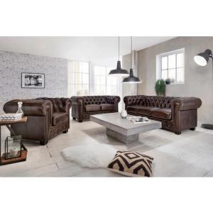 Massives Chesterfield-Sofa aus echtem Leder, braun