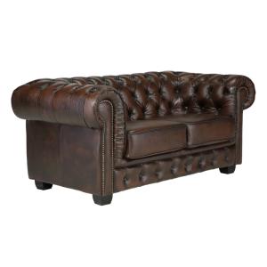 Chesterfield Big 2-Sitzer aus echtem Leder, braun