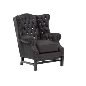 Massivledern Chesterfield Kingsfield Ohrensessel, schwarzes Leder