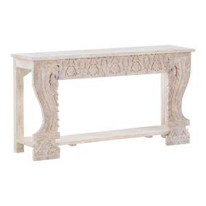 Massiver Konsolentisch mit Regalfach Damchaya aus Mangoholz, lackiert, weiß – 150×40×82 cm