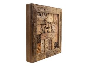 Massives Wandbild Kavali aus recyceltem Holz, unbehandelt, braun