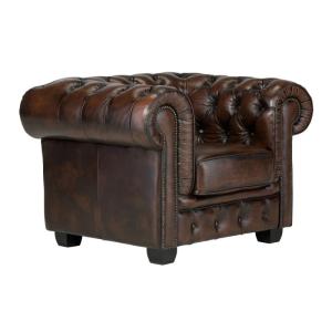 Chesterfield Big Sessel aus echtem braunem Leder