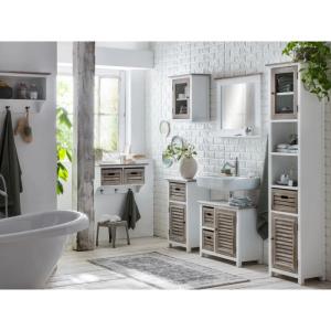 Massives Badezimmermöbelset Kansas aus Paulownia und MDF, lackiert, weiß