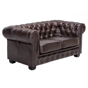 Zweisitzige Chesterfield-Couch aus echtem Leder, braun