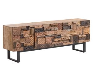 Massiver Geschirrschrank Grönland aus Mango-Holz, lackiert, braun – 200×40×75 cm