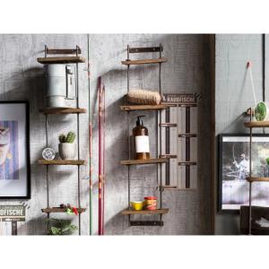 Massive Wandregal M aus recyceltem Holz und Metall, natur – 20×7×78 cm