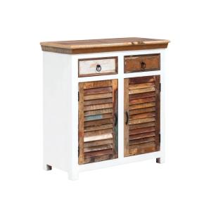 Massive 2-türige Kommode Perth aus recyceltem Hartholz, lackiert, weiß/bunt – 90×42×95 cm