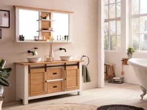 2-teilige Badezimmer-Sets Capera, massivem Kiefer/MDF, lackiert, weiß/braun