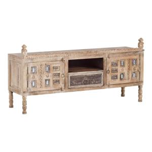Massiver TV-Tisch Damchaya aus Mangoholz, lackiert, weiß – 150×45×74 cm