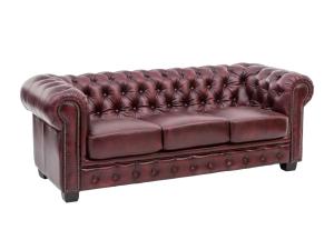 Dreisitzer Chesterfield Sofa aus echtem Leder, rot – 200×90×72 cm
