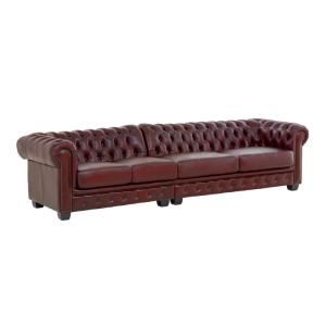 Massives Chesterfield-Sofa für 5 Personen, echtes Leder, rot – 310×100×72 cm