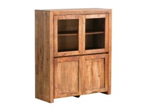 Massive Country-Vitrine aus Mango-Holz, lackiert, braun – 118×45×140 cm