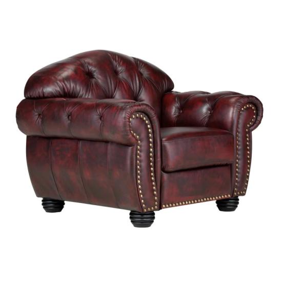 Masivní křeslo Chesterfield Hereford z pravé kůže, červené – 112×96×94 cm