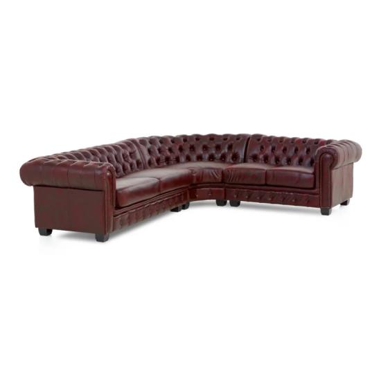 Rohová sedací souprava Chesterfield z pravé kůže, červená – 294×263×57 cm