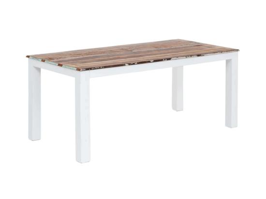 Masivní jídelní stůl Perth z recyklovaného dřeva, lakovaný, bílý s barevnými prvky – 180×90 cm
