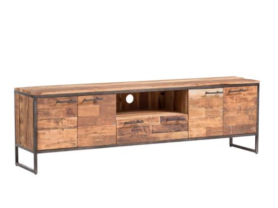 Masivní TV stolek Bristol z recyklovaného dřeva, hnědý – 180×38×52 cm