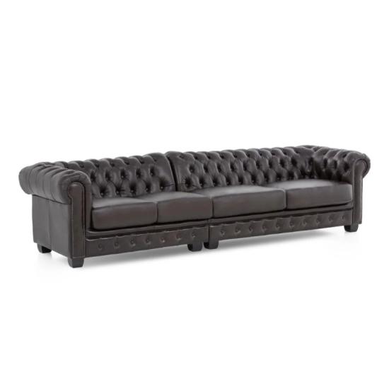 Pohovka Chesterfield z pravé kůže, hnědá, 310×100×72 cm