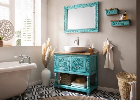 Masivní koupelnová sada Santa Cruz, modrá, Holz - Mango