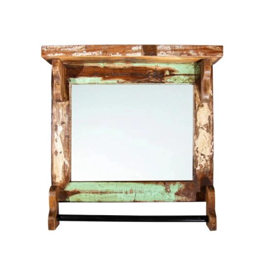 Masivní zrcadlo z recyklovaného dřeva, lakované, vícebarevné – 49×51 cm