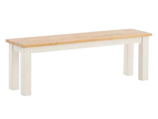 Masivní lavice Capera z borovice a MDF, lakovaná, bílá/hnědá – 134×35×45 cm