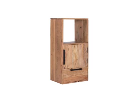 Masivní nástěnná police Auckland s dvířky a zásuvkou, akát lakovaný, hnědá