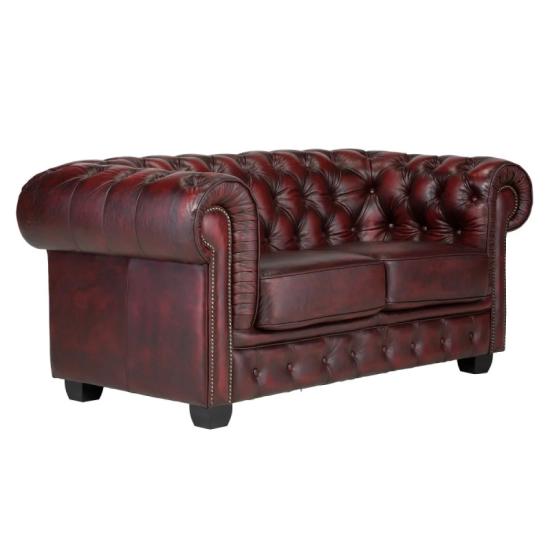 Dvoumístná pohovka Chesterfield z pravé kůže, červená – 178×98×79 cm
