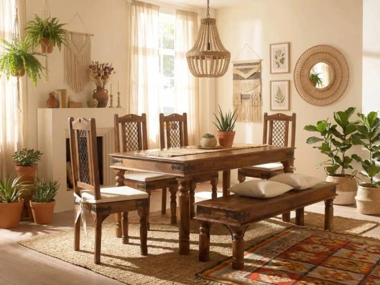 Jídelní set Meridan 148x90 + 4 židle + lavice akácie