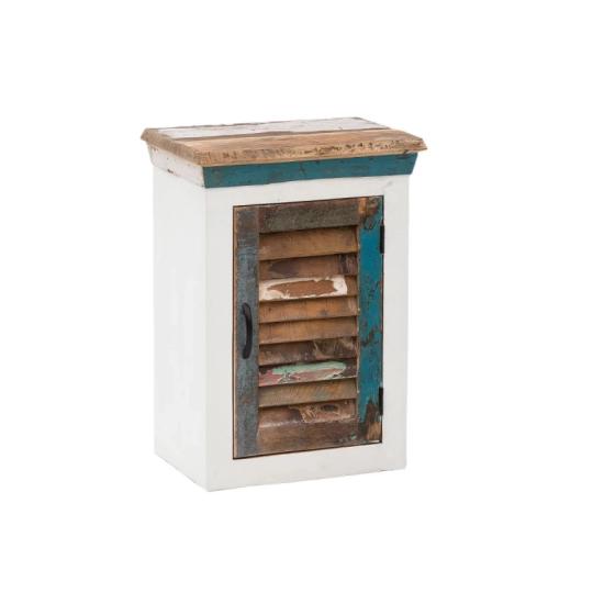 Masivní koupelnová nástěnná skříňka Perth z recyklovaného dřeva, lakovaná, bílá / barevná