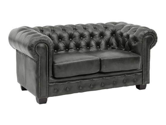 Dvoumístná pohovka Chesterfield z pravé kůže, zelená – 155×90×72 cm