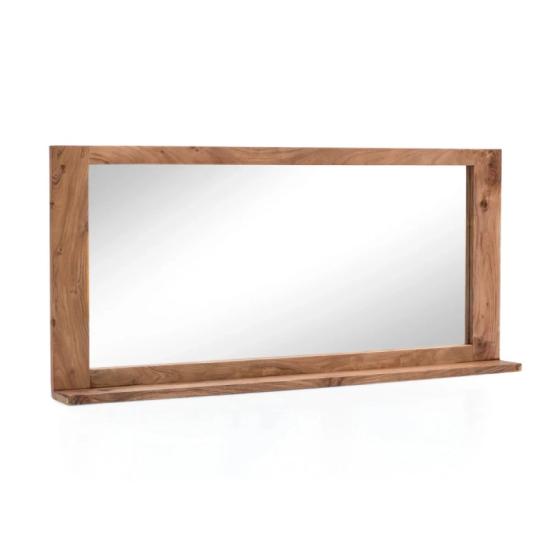 Masivní koupelnové zrcadlo Auckland z akácie, lakované, hnědé – 140×65 cm