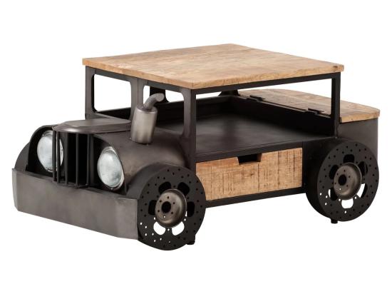 Masivní konferenční stolek Car II z mangového dřeva a kovu, lakovaný, šedý – 102×65×48 cm