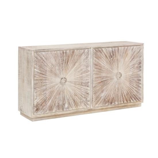 Masivní komoda Zambie z mangového dřeva, voskovaná, bílá – 163×41×87 cm