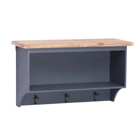 Nástěnná police Kansas z Paulovnie a MDF, lakovaná, šedá – 63×24×36 cm