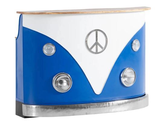 Masivní barový pult Panama z kovu a dřeva, lakovaný, modrý – 150×40×110 cm