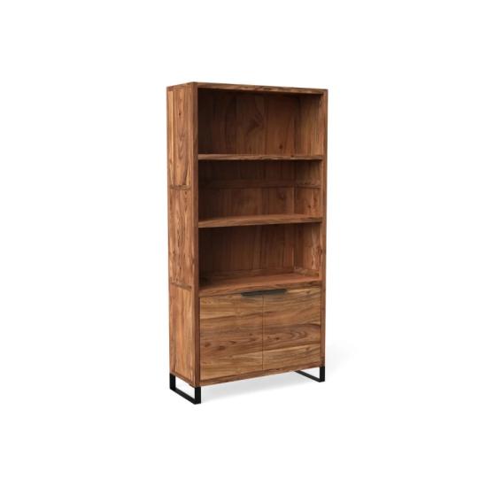 Masivní knihovna Sydney z akácie, lakovaná, hnědá