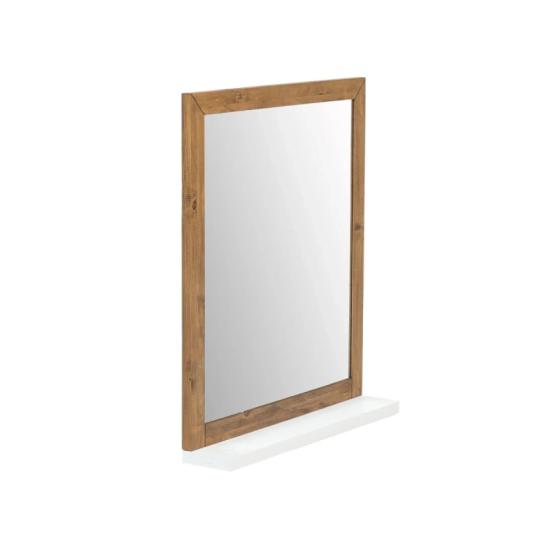 Masivní koupelnové zrcadlo Burnham z recyklované borovice a MDF, lakované, bílé – 70×80 cm