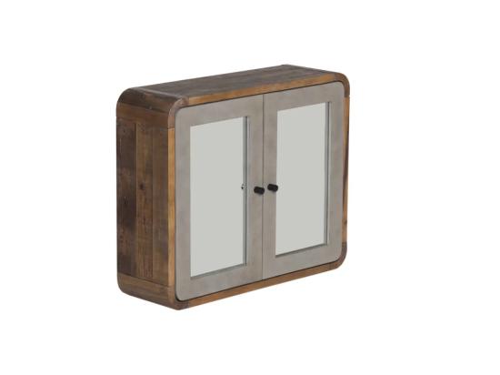 Masivní koupelnová zrcadlová skříňka Dingle z recyklované borovice, lakovaná, přírodní / šedá – 67×20×55 cm