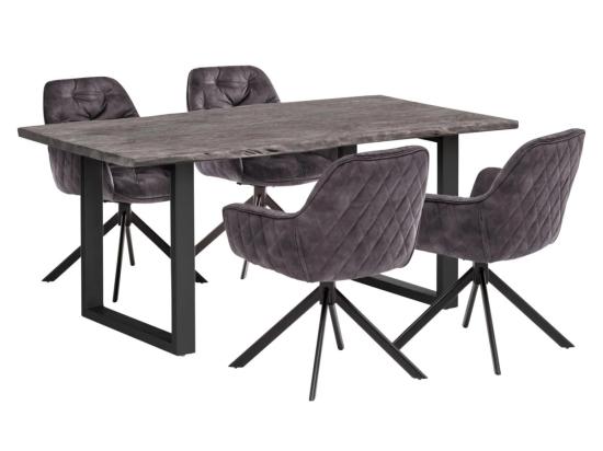 Masivní jídelní sestava Bullwer s 4 židlemi Carlton, akácie, lakovaná, šedá / černá