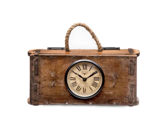 Masivní hodiny ve tvaru cihly z recyklovaného dřeva, lakované, hnědo-černé