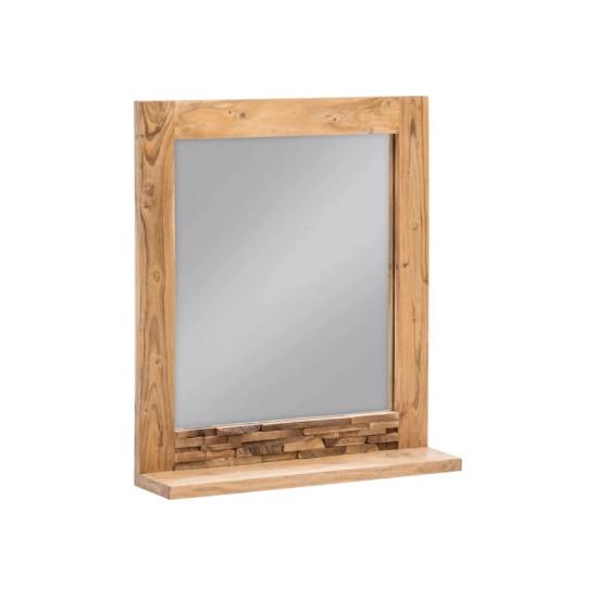 Masivní koupelnové zrcadlo Matay z akácie, lakované, hnědé – 67×15×75 cm