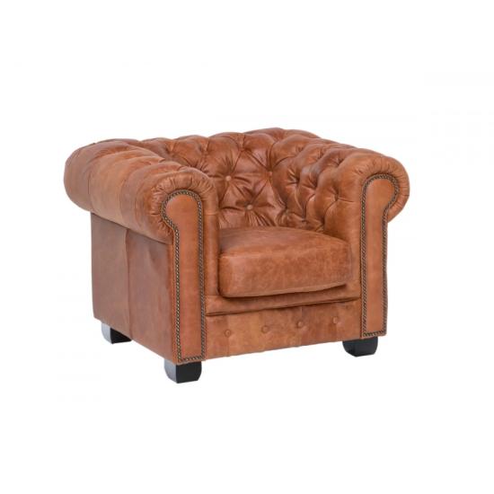 Křeslo Chesterfield z pravé kůže vintage světle hnědá