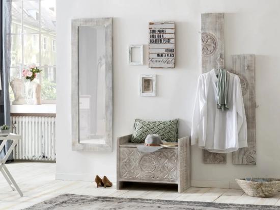 Masivní předsíňová stěna Mackay z mangového dřeva, lakovaná, bílá