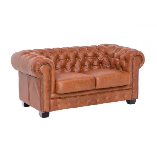Chesterfield 2místná pohovka z pravé kůže vintage světle hnědá
