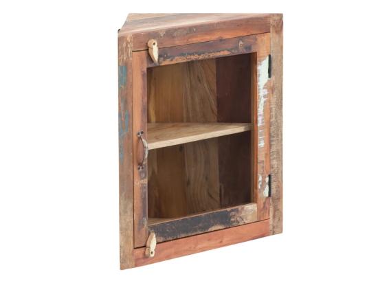 Rohová nástěnná skříňka Sumana z recyklovaného tvrdého dřeva, lakovaná, hnědá