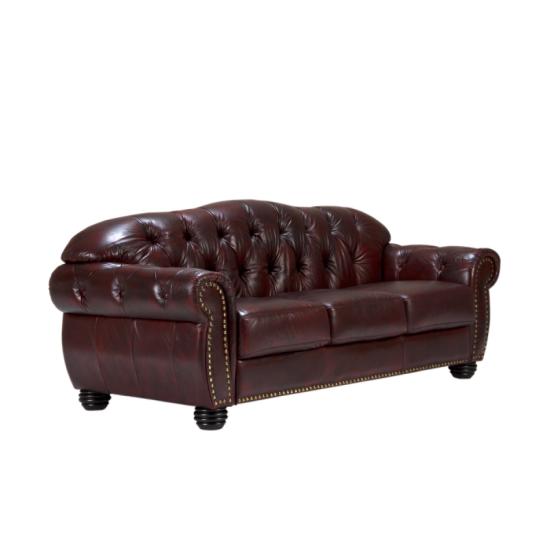 Pohovka Chesterfield Hereford 3místná z pravé kůže, červená – 224×96×94 cm